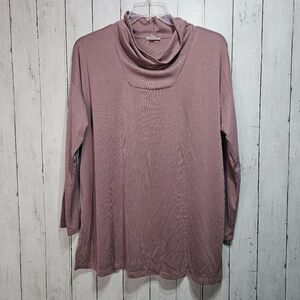 Pure J. Jill Women's Mauve Ribbed Knit Mock Cowl Neck Shirt Tunic Size XL.